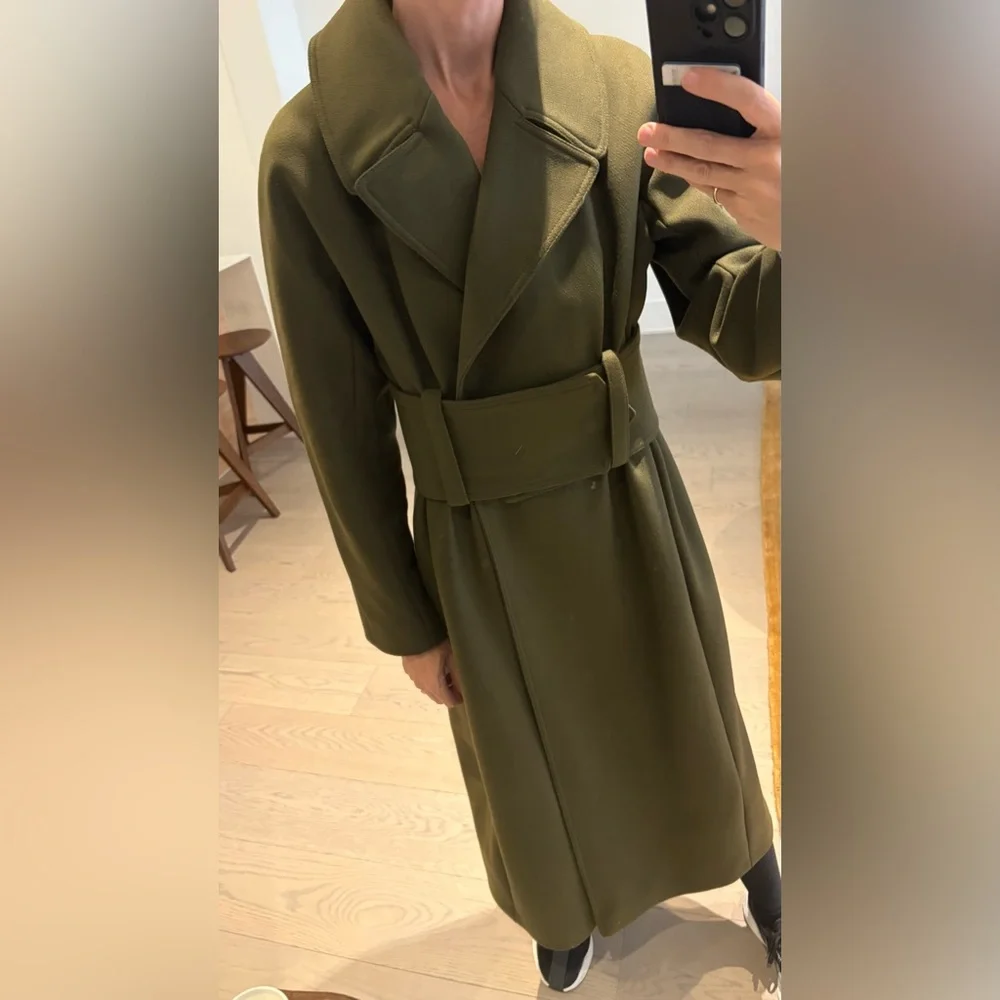 Olive Green Belted wool long coat H&M Studio - Picture 3 of 8